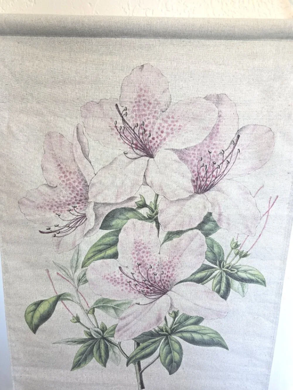 NWT Habitat Decor Azalea Linen Tapestry Wall Hanging Scroll Botanical Art